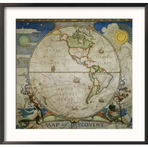 A Map of the Western Hemisphere Depicting Famous Explorers 