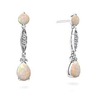    14K White Gold Pear Genuine Opal Dangle Drop Earrings: Jewelry