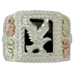 Mens Ring Eagle Onyx Diamond Accent Black Hills Gold Sterling Silver