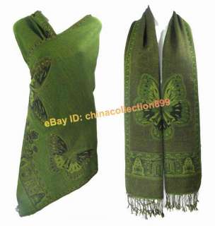 Double face Pashmina/Wool Shawl Wraps Green WPS 02  