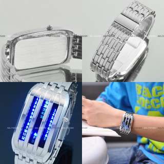 Binary LED Silver Date Display Fashion Men Lady Watch  