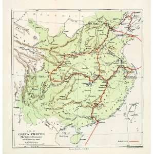 1901 Lithograph Map China Proper Eighteen Provinces Hong Kong Canton 