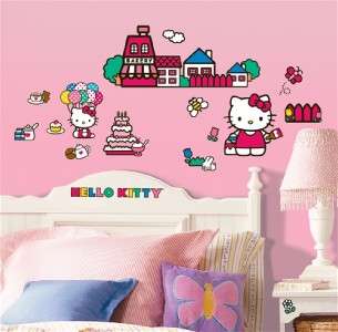 New WORLD OF HELLO KITTY WALL DECALS Girls Bedroom Stickers Pink Room 