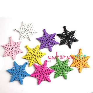 30x Mixed Wooden Snowflake Pendants Fit Findings 140103  