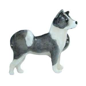  WHITE with RED PATCHES Akita Hand Painted Pin: Pet 