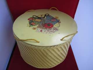   Sewing Basket Wood Wicker Straw Round Knitting Thread Box  