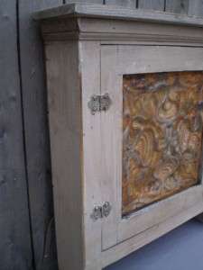Vintage Shabby Wall Cabinet with Rusty Ceiling Tile Front