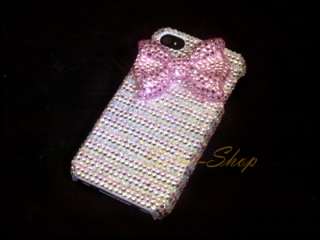 Crystal 3D Bow Stripes Pink iPhone 4 / 4S Case using Swarovski 
