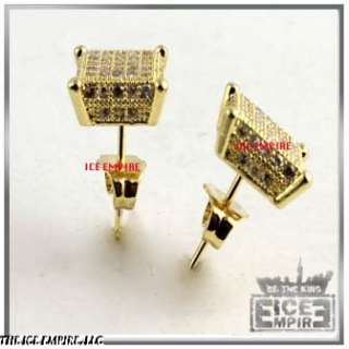   WHITE SILVER/YELLOW GOLD FINISH PAVE 3D CUBE STUD EARRINGS E019  
