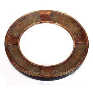 Round Circular Wood Leather Wall Mirror Decor Accent: Home 