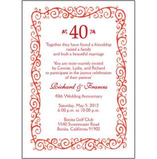 25 Personalized 40th Wedding Anniversary Party Invitations   AP 002 