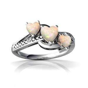  14K White Gold Heart Genuine Opal Ring Size 7 Jewelry