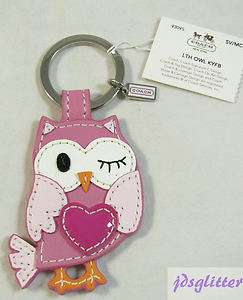 COACH Pink Leather Winking Love Owl Keyfob Key Chain # 93095 NWT 