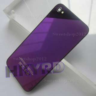 Purple Plating Glass Mirror Back Cover Housing For iPhone 4 4G  