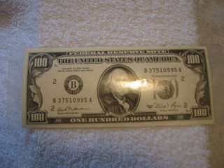 ONE LAMENATED FAUX ONE HUNDRED DOLLAR BILL(1981 SERIES  