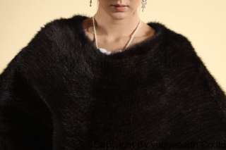 414 new real knitted mink fur brown/black shawl/cape  