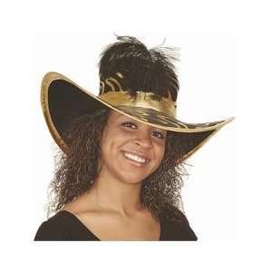  Black & Gold Metallic Pimp Costume Hat with Feather: Toys 