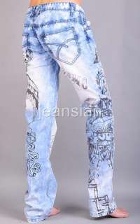 3mu Mens Designer Jeans Pants Denim Stylish Washed Eagle W28 30 32 34 