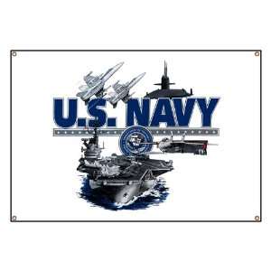  Banner US Navy with Aircraft Carrier Planes Submarine and 