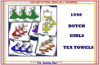 6733 DUTCH GIRLS tea embroidery towels iron on 1940s  