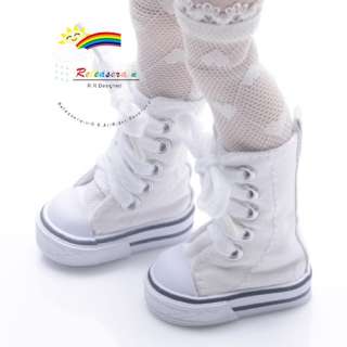 Knee Hi Canvas Sneakers Boots Shoes White for Yo SD Dollfie/12 Kish 