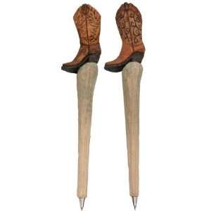  Western Boot Pen 2 pc Set (Hand carved of Real Wood 