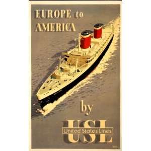  1955 Vintage Travel poster Cruise Europe to America: Home 