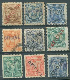 ECUADOR 9 Different Official Stamps MH & Used  