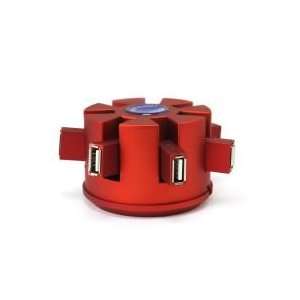    7 Port Red Cylindrical shaped Hi speed USB 2.0 Hub Electronics