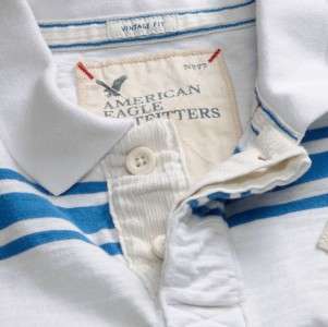 NEW AMERICAN EAGLE AE White Striped Polo Shirt MEDIUM/M  
