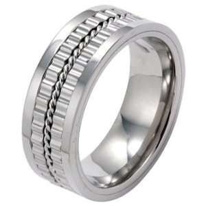   Polished Titanium Ring with Gear Design and Rope in Center For Men
