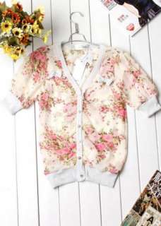 New Casual Flower Womens Chiffon Outerwears Tops s 8236  