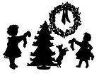 Christmas silhouette DECORATING TREE rubber stamp UM #7  