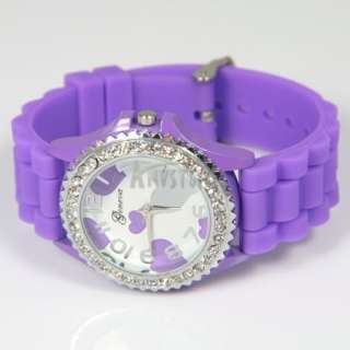 New Heart Pattern Crystal Silicone Strap Lady Girls Quartz Wrist Watch 