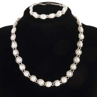 Freshwater 7 8mm Button Pearls Necklace & Bracelet Set  