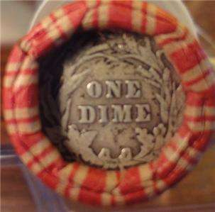 WHEAT PENNY ROLL W/ Two Mystery Date Barber Dime ends w21  