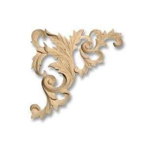  8W X 8H X 5/8TH, Hand Carved Red Oak Wood Scroll Coner 