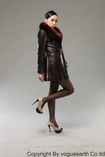9112 new real fox collar leather&mink fur black/brown jacket/coat 
