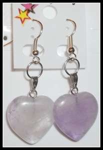 NEW Dangle Drop Heart Shape AMETHYST STONE Purple Earrings   Valentine 