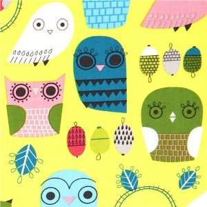  green fabric with funny owls Robert Kaufman Arts, Crafts 