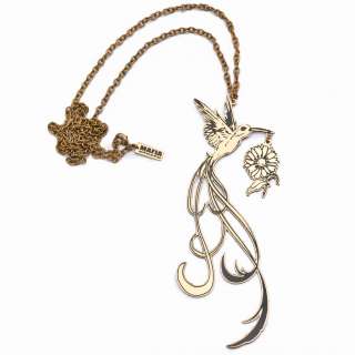Vintage brass gold bird of paradise locket pendant necklace by 