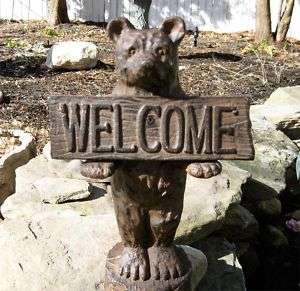 Hospitality Bear with Welcome Plaque Iron Rust Finish  