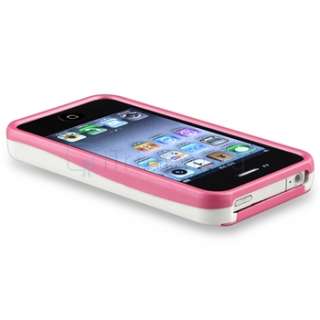 Pink/White Cup Shape Case+Film+3.5mm Cable+Car Charger For iPhone 4 4G 