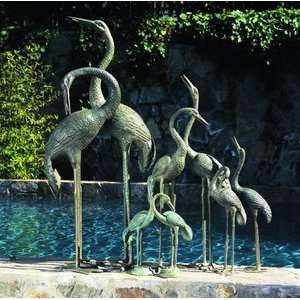   Bronze Garden Pair Cranes Crane Spitter Fountain Patio, Lawn & Garden