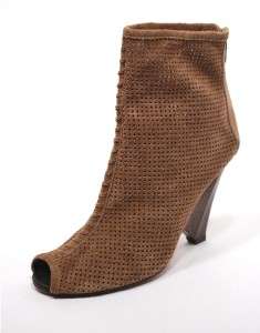 SAM EDELMAN NYC Brown Perforated SUEDE OPEN Toe Ankle BOOTIE 