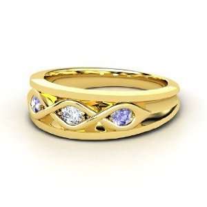  Triple Twist Ring, 14K Yellow Gold Ring with Diamond 