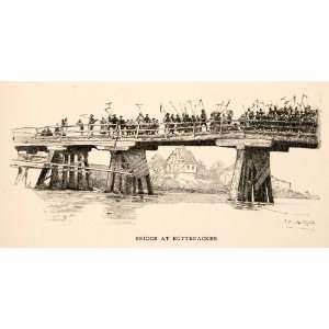 : 1893 Wood Engraving Bridge Rottenacker Germany Europe Danube River 