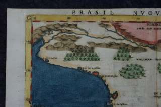 BRAZIL RIO DEL PLATA SOUTH AMERICA COPPER ENGRAVING MAP RUSCELLI 1561 