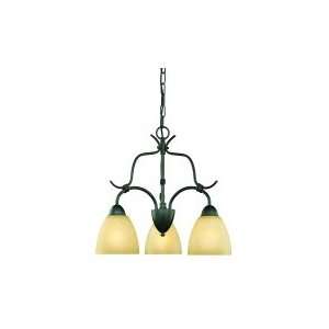   Chandelier in Painted Bronze with Warmly Aged Hand Painted Glass glass