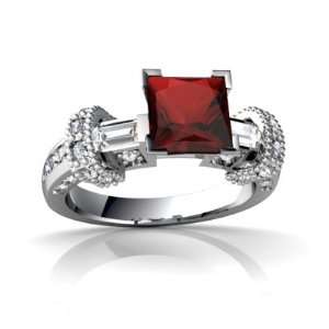  14K White Gold Square Genuine Garnet Engagement Ring Size 
